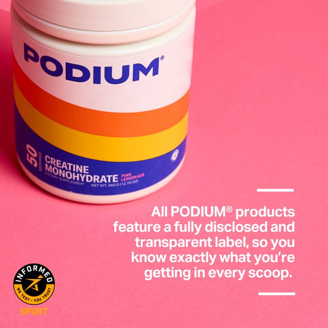 Mezcla suave de Podium Creatina Monohidratada Pink Lemonade se disuelve fácilmente en agua