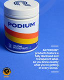 Podium Nutrition Creatina Monohidrata etiqueta frontal que transmite calidad y seguridad.