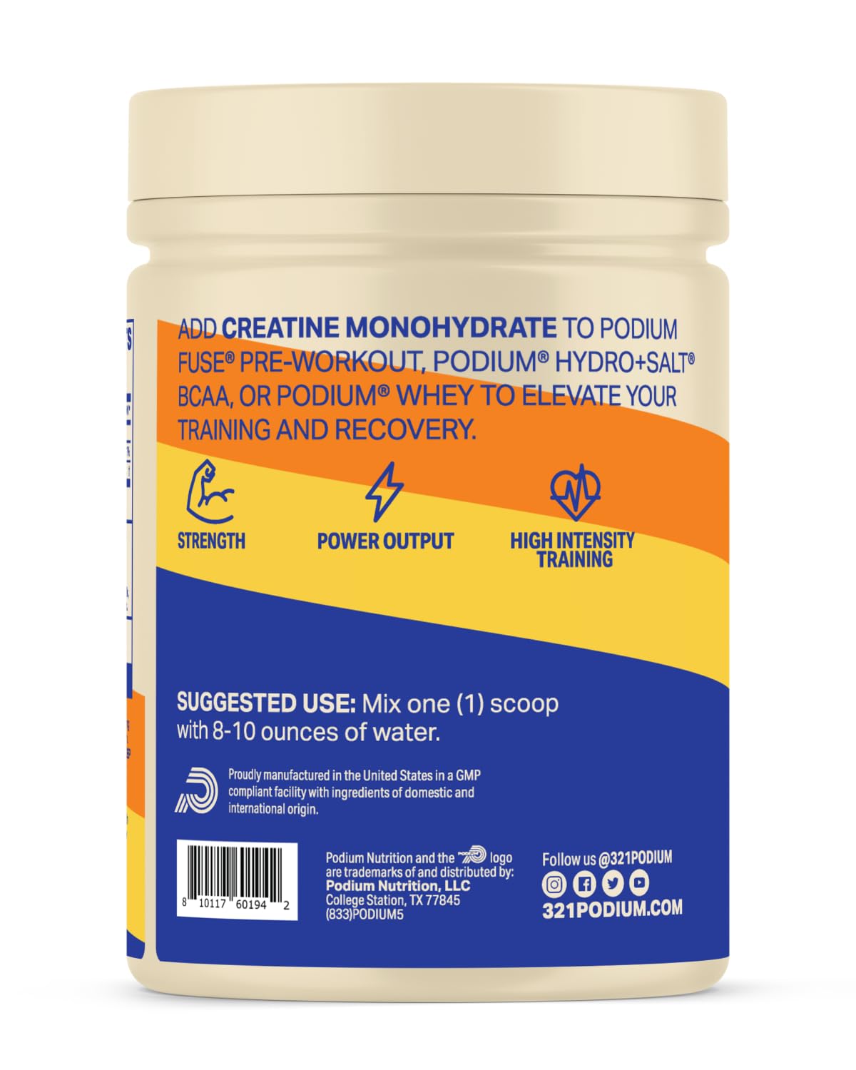 Podium Nutrition Creatina Monohidrata sabor Rocket Ice Pop para entrenamientos refrescantes.