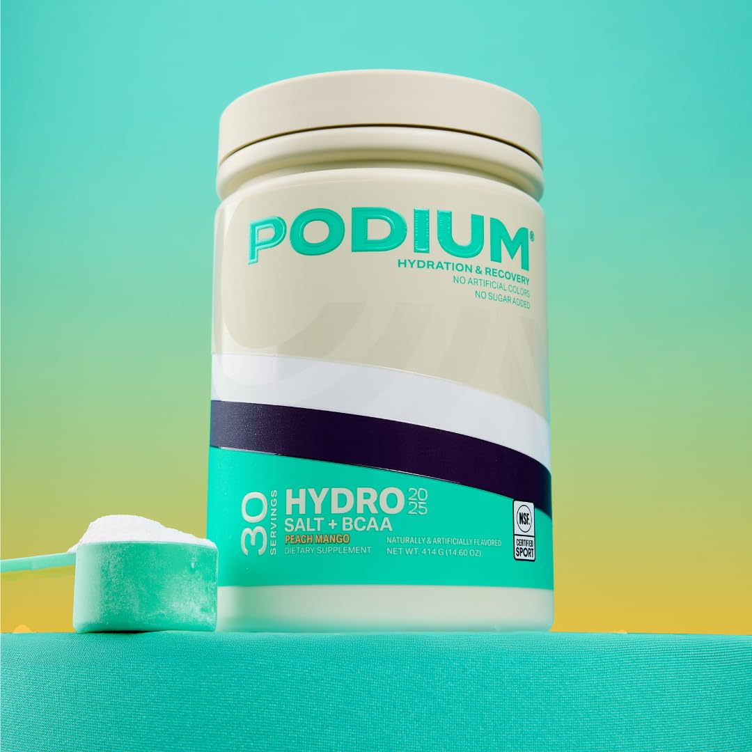 Podium Nutrition Hydro+Salt, sabor durazno-mango, refresca durante el entrenamiento