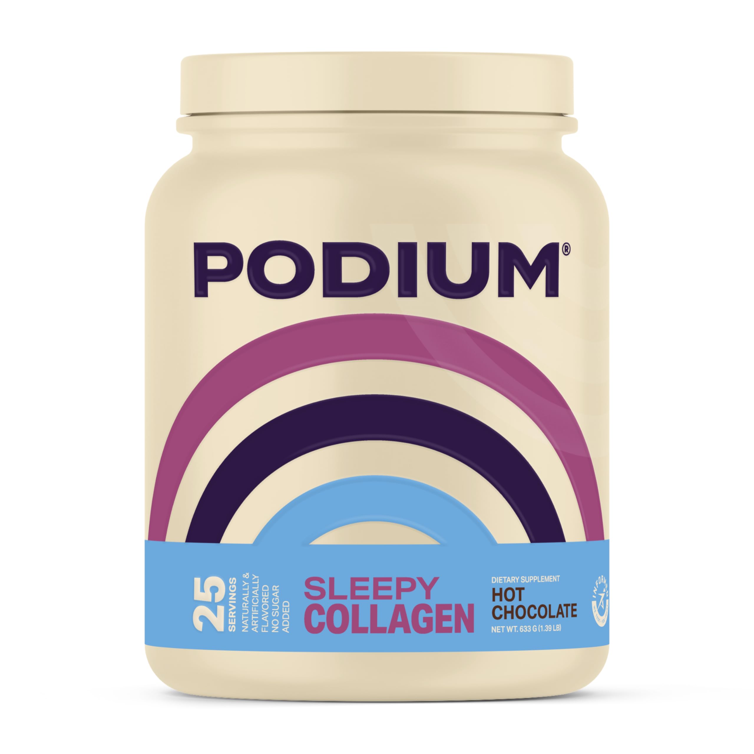 Podium Sleepy Collagen con chocolate en taza, experiencia reconfortante para la noche.