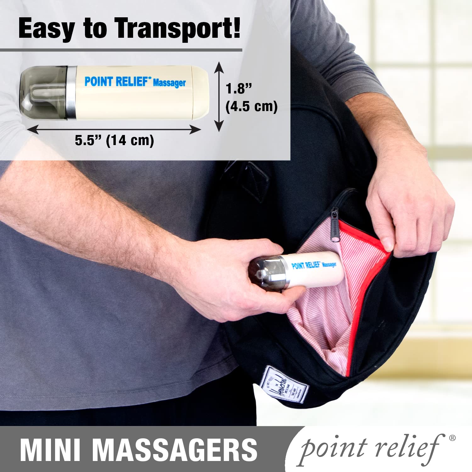 Point Relief Mini-Massager funciona casi en silencio para uso discreto.