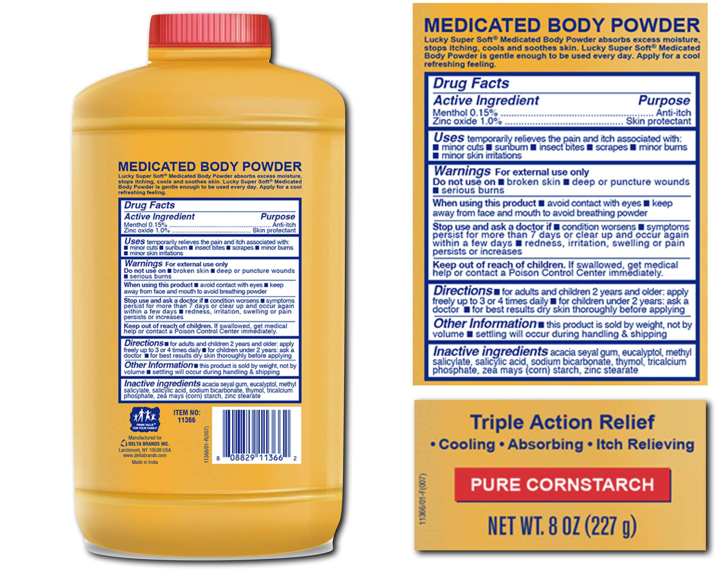 Polvo corporal medicado, efecto refrescante para piel irritada.