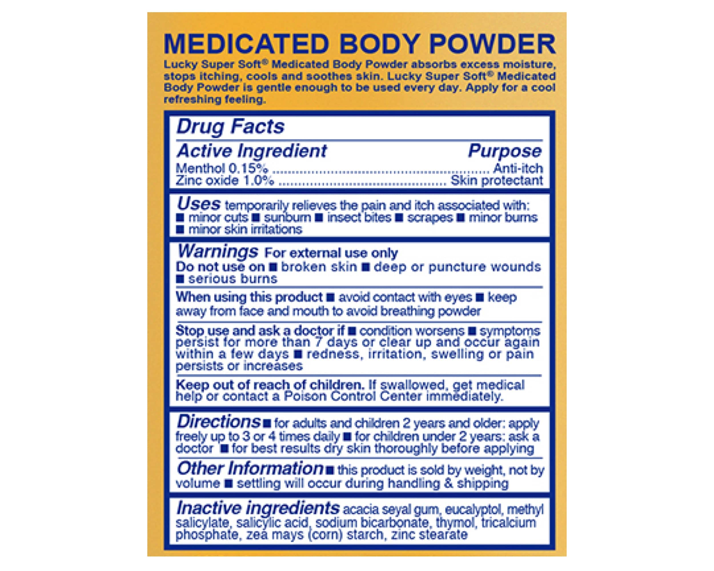 Polvo corporal medicado, textura suave para confort diario.