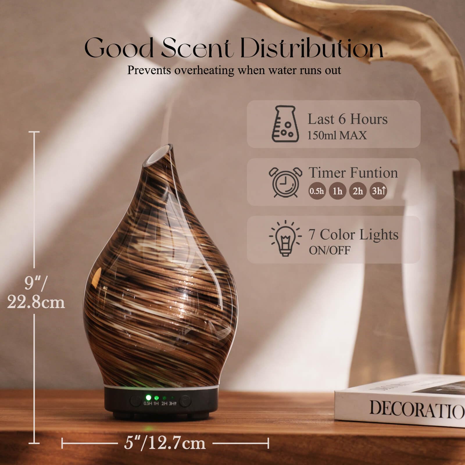 Porseme difusor, base de grano de madera, complemento decorativo en la oficina.