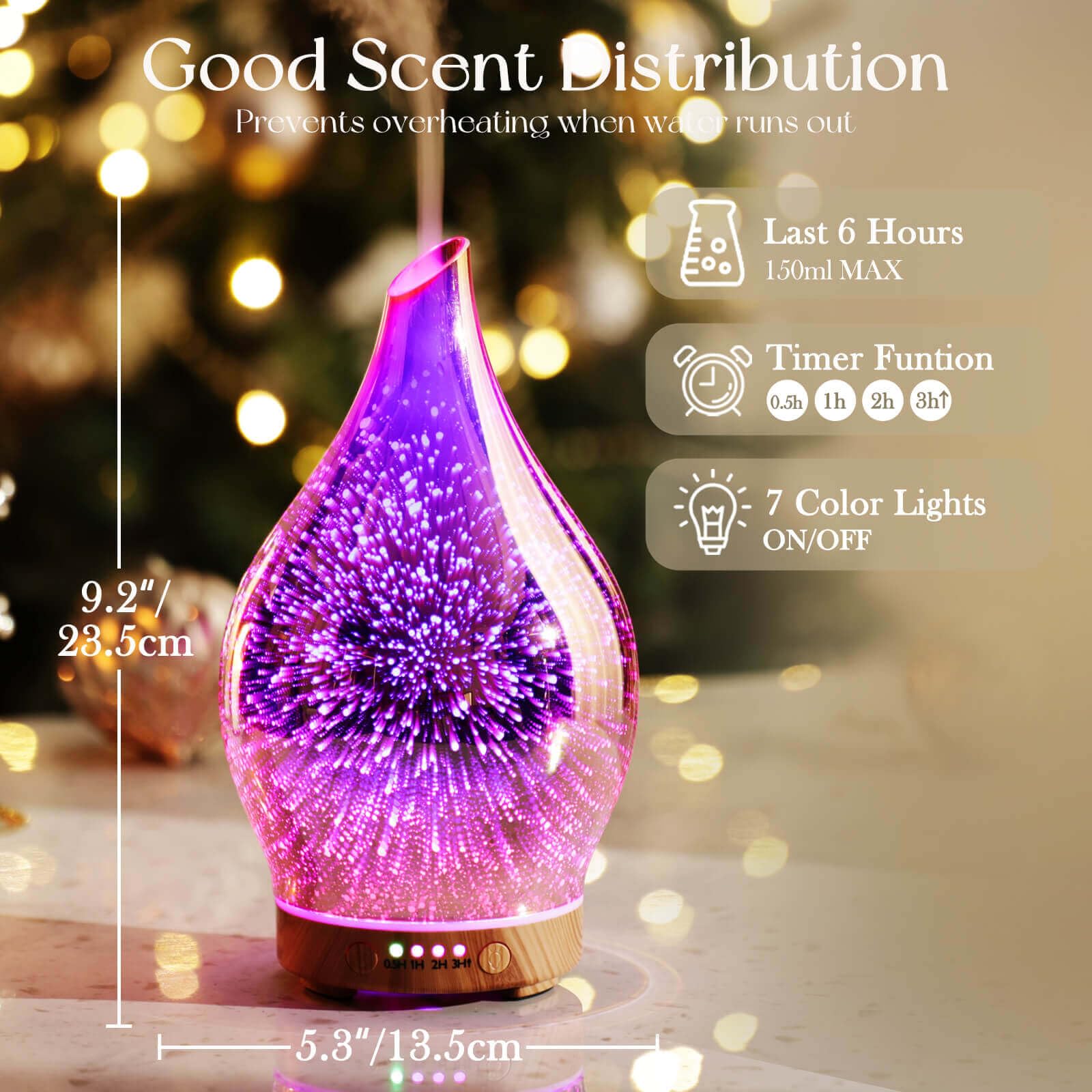 Porseme difusor con iluminación de siete colores para crear luz suave.