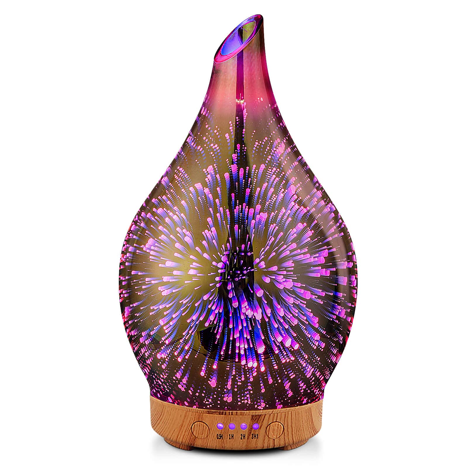 Difusor Porseme 3D con efecto fuegos artificiales en vidrio rosa-oro para aromaterapia.