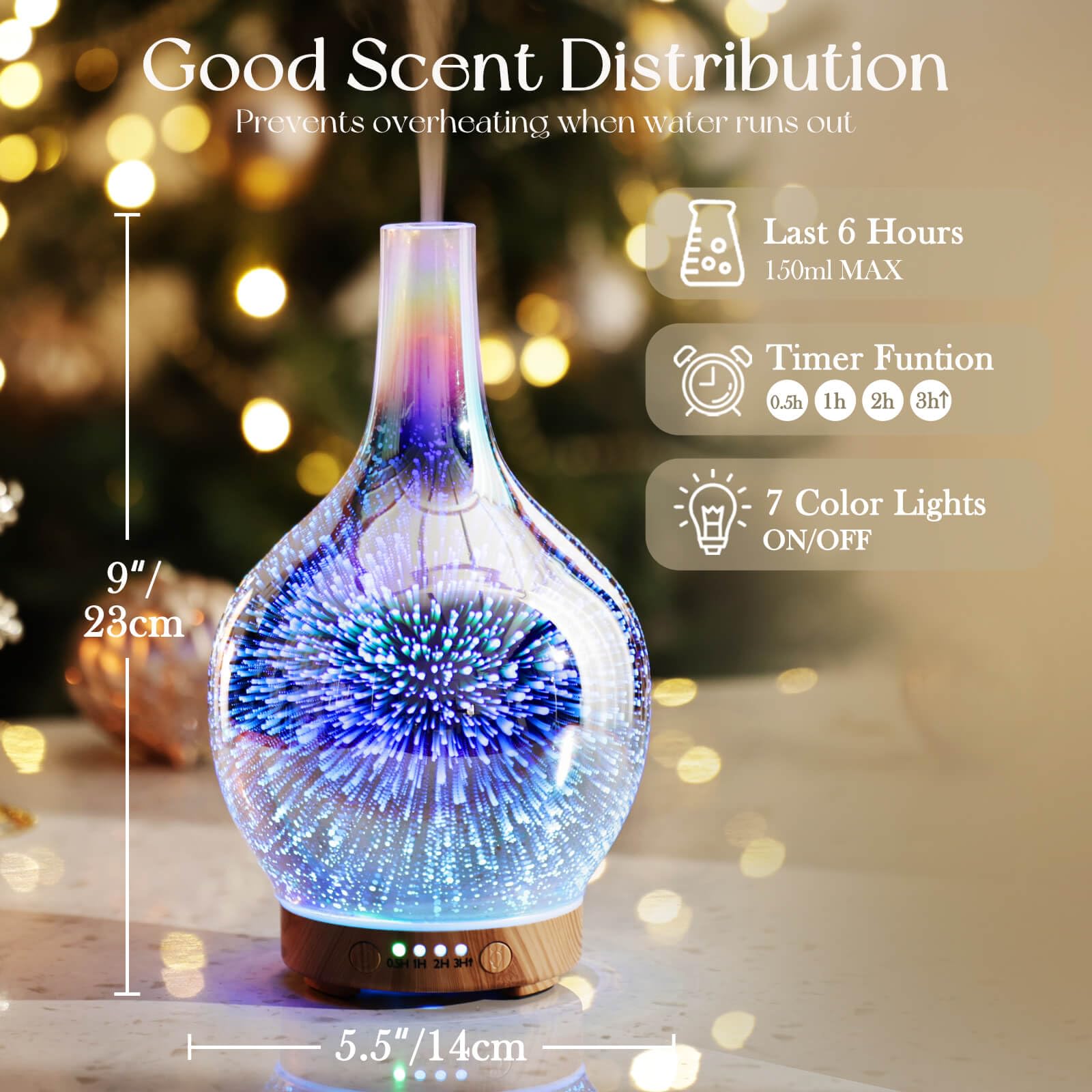 Iluminación LED de 7 colores para crear ambiente cómodo.