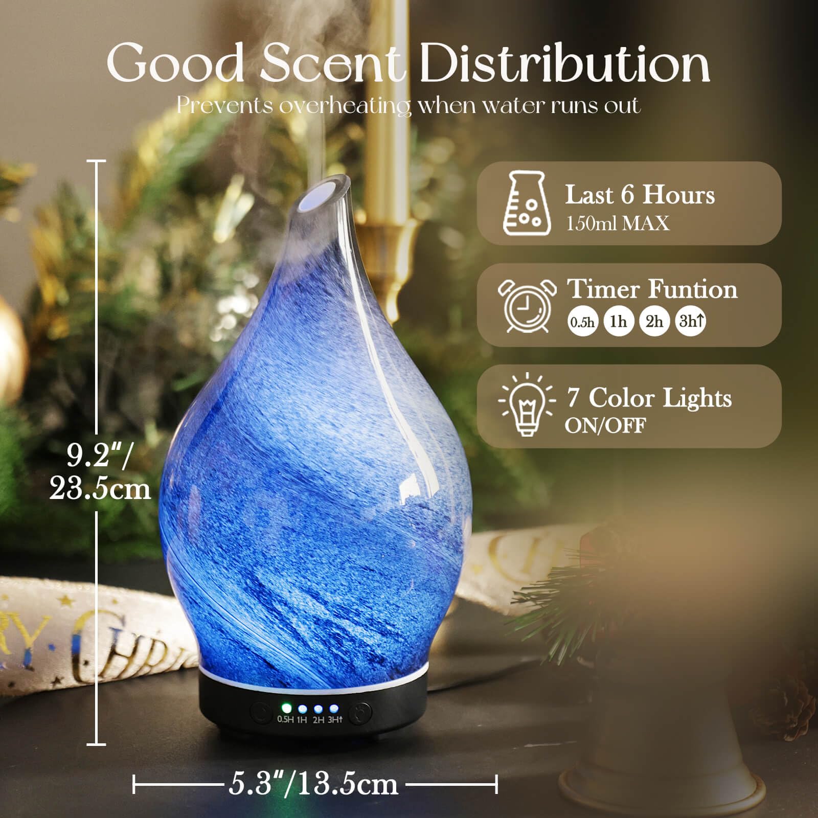 Porseme difusor con iluminación de 7 colores crea ambiente relajante.