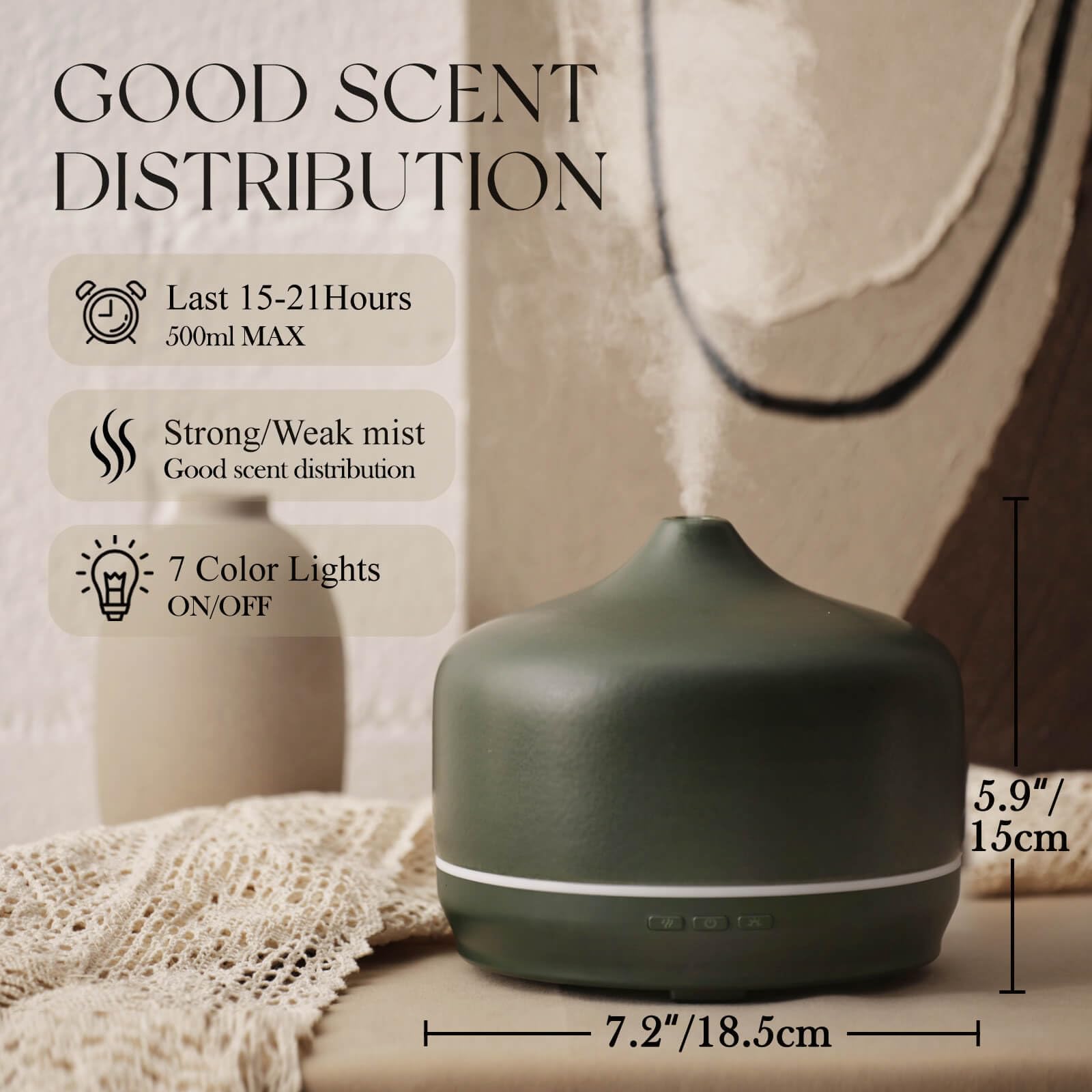 Porseme difusor con iluminación multicolor crea ambiente relajante.