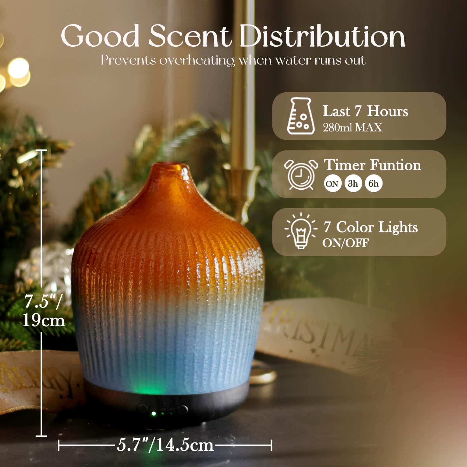 Porseme iluminación ambiental con 7 colores suaves para crear atmósferas relajantes.