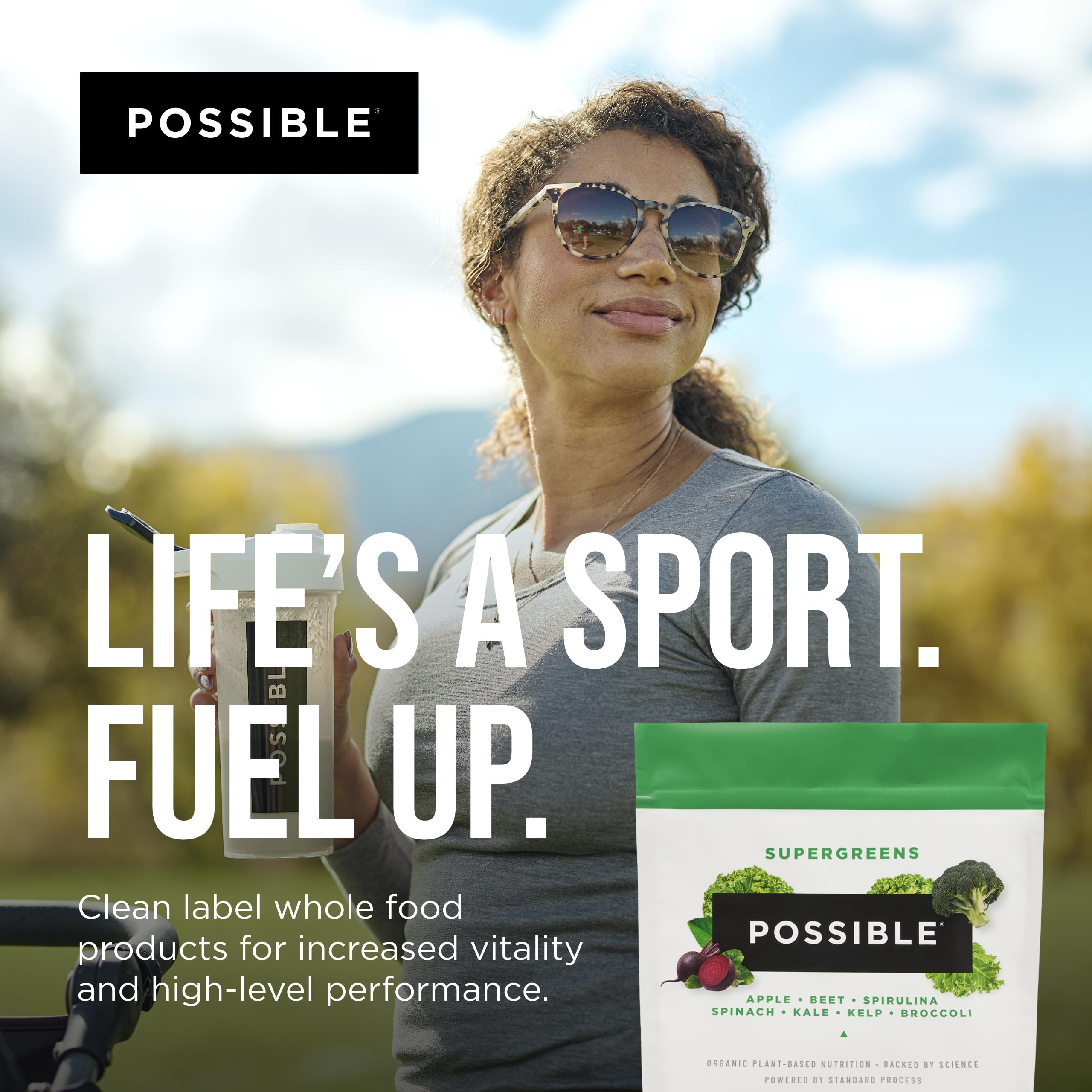Possible SuperGreens, empaque práctico para llevar y preparar