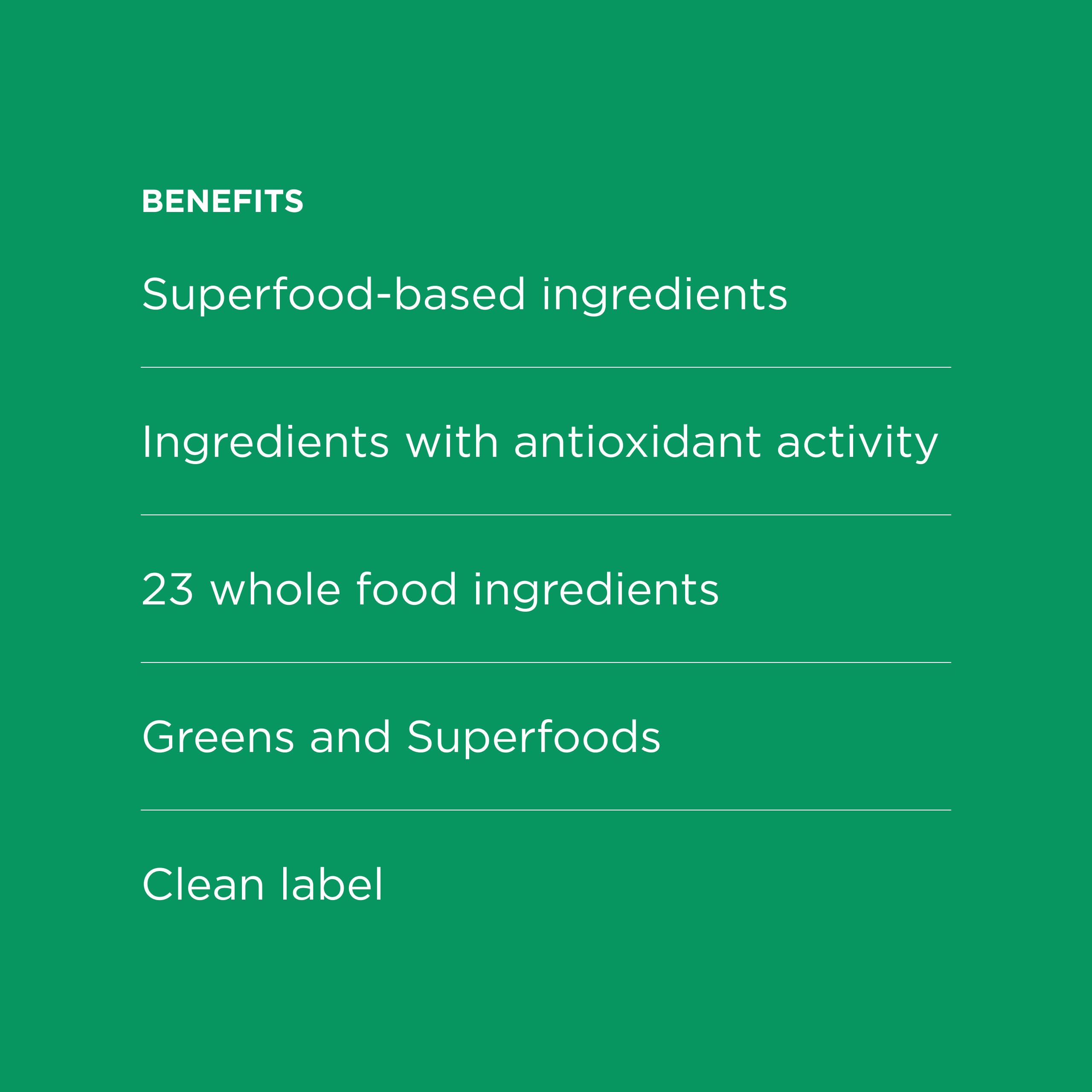 Possible SuperGreens, etiqueta nutricional clara y limpia para tu compra