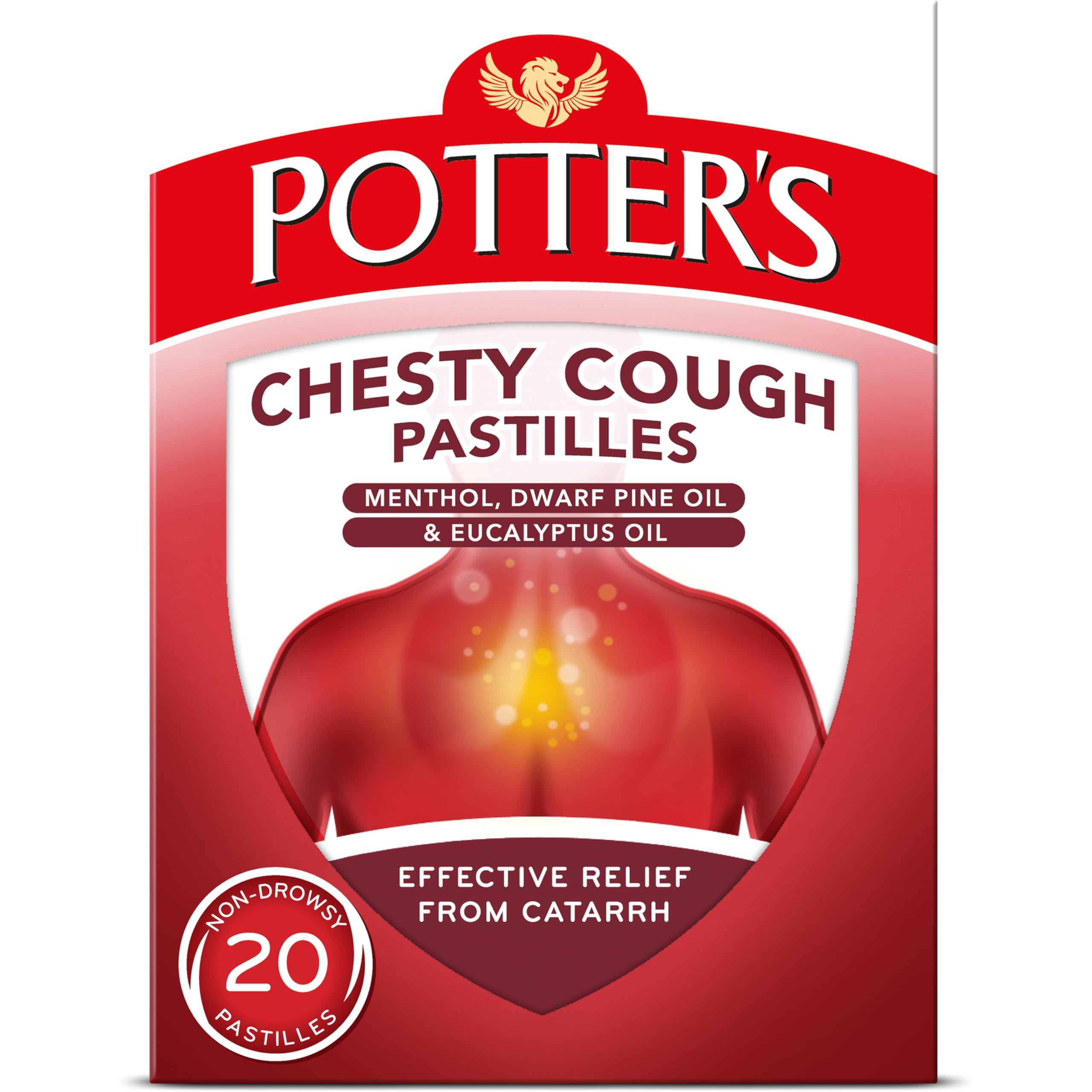 Potter's Chesty Cough Pastillas: estuche de pack para alivio suave de la congestión.