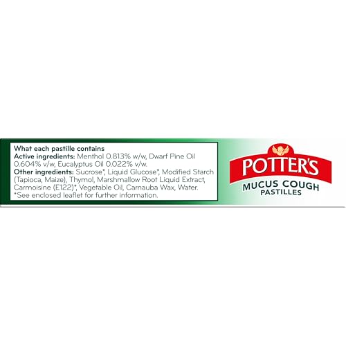 Potter's Mucus Cough, presentación de 20 pastillas para uso diario.