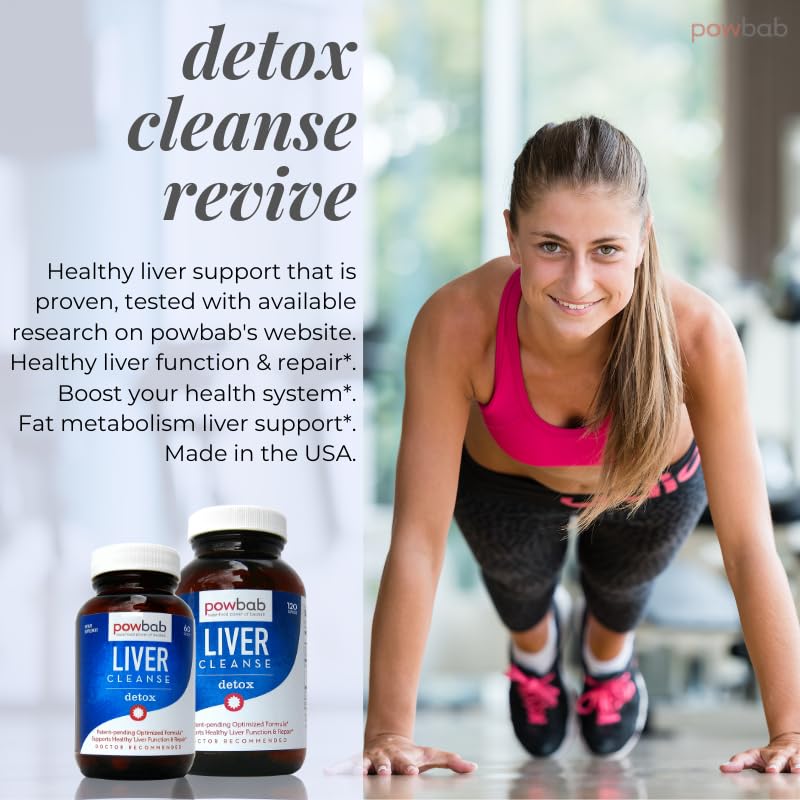 Powbab Liver Cleanse Detox, frente del frasco con etiqueta legible.