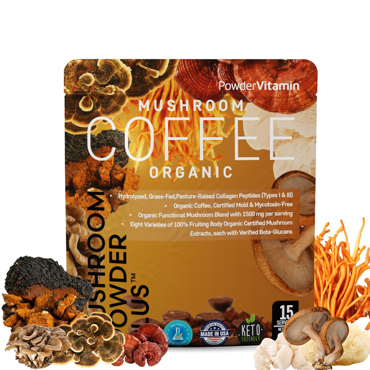 PowderVitamin café con hongos en bote para energía suave