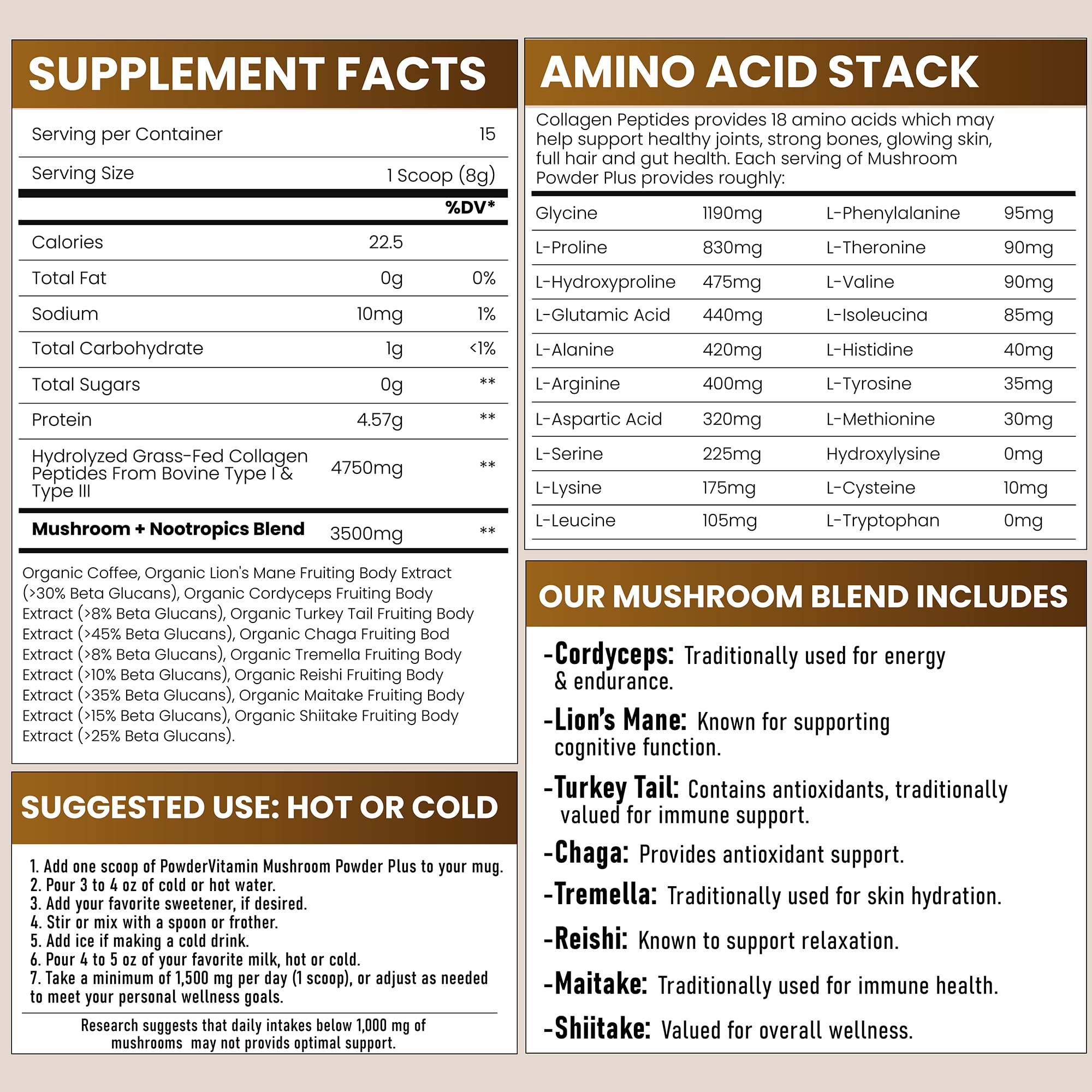 PowderVitamin colágeno en café para apoyo de piel y articulaciones