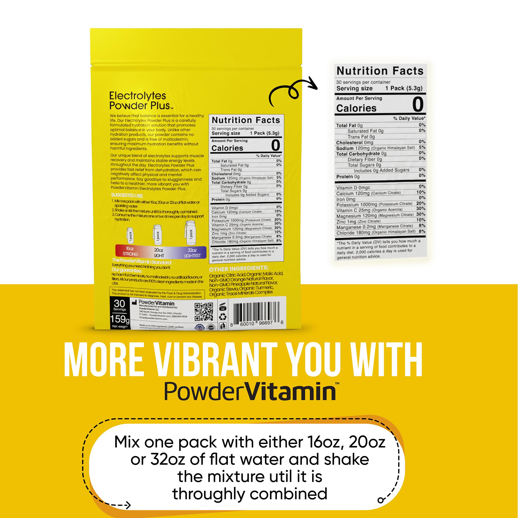 PowderVitamin potasio calcio citrato, minerales esenciales para hidratación