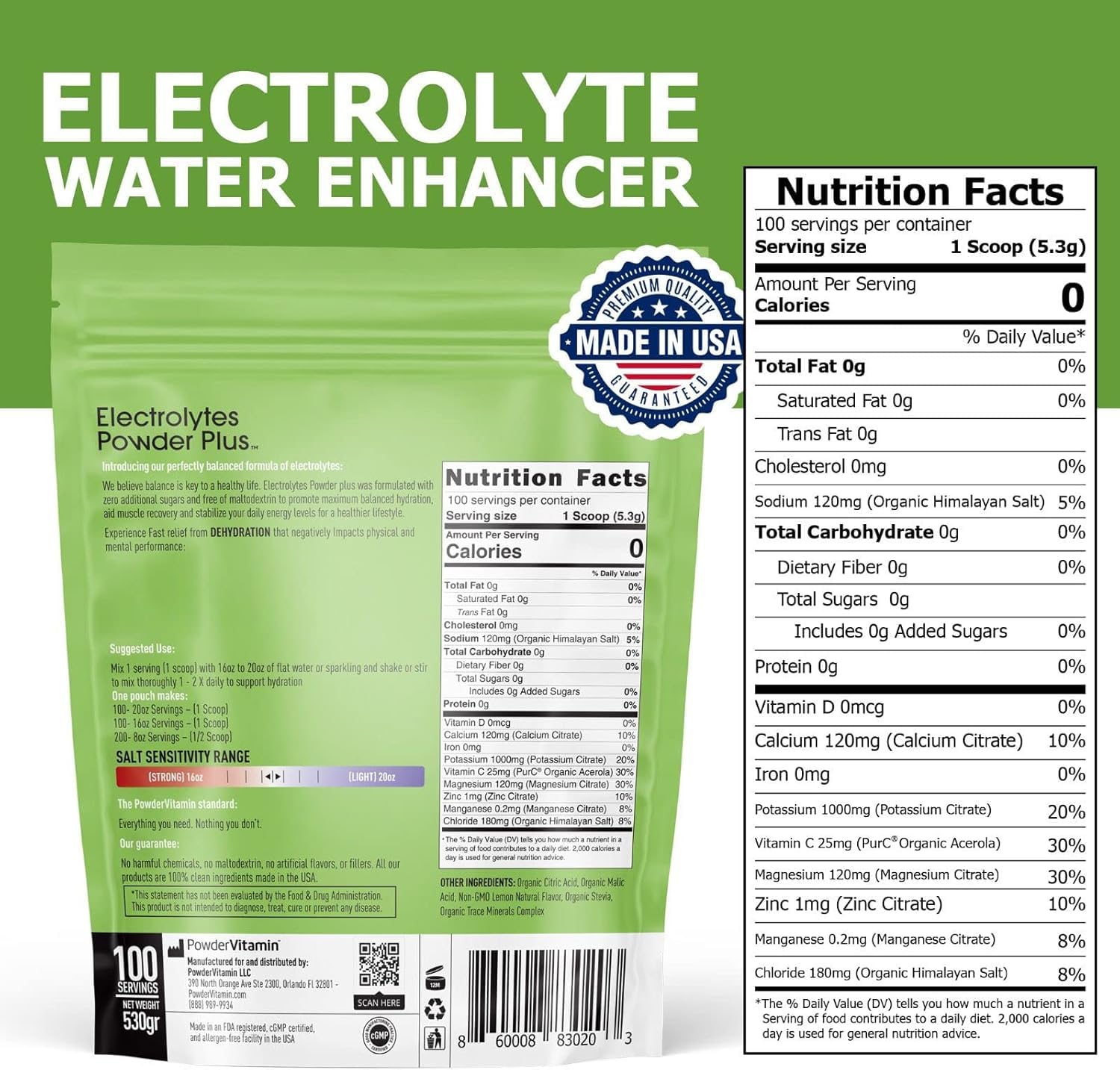 PowderVitamin Electrolytes bebida en vaso, sabor limón y cero calorías.