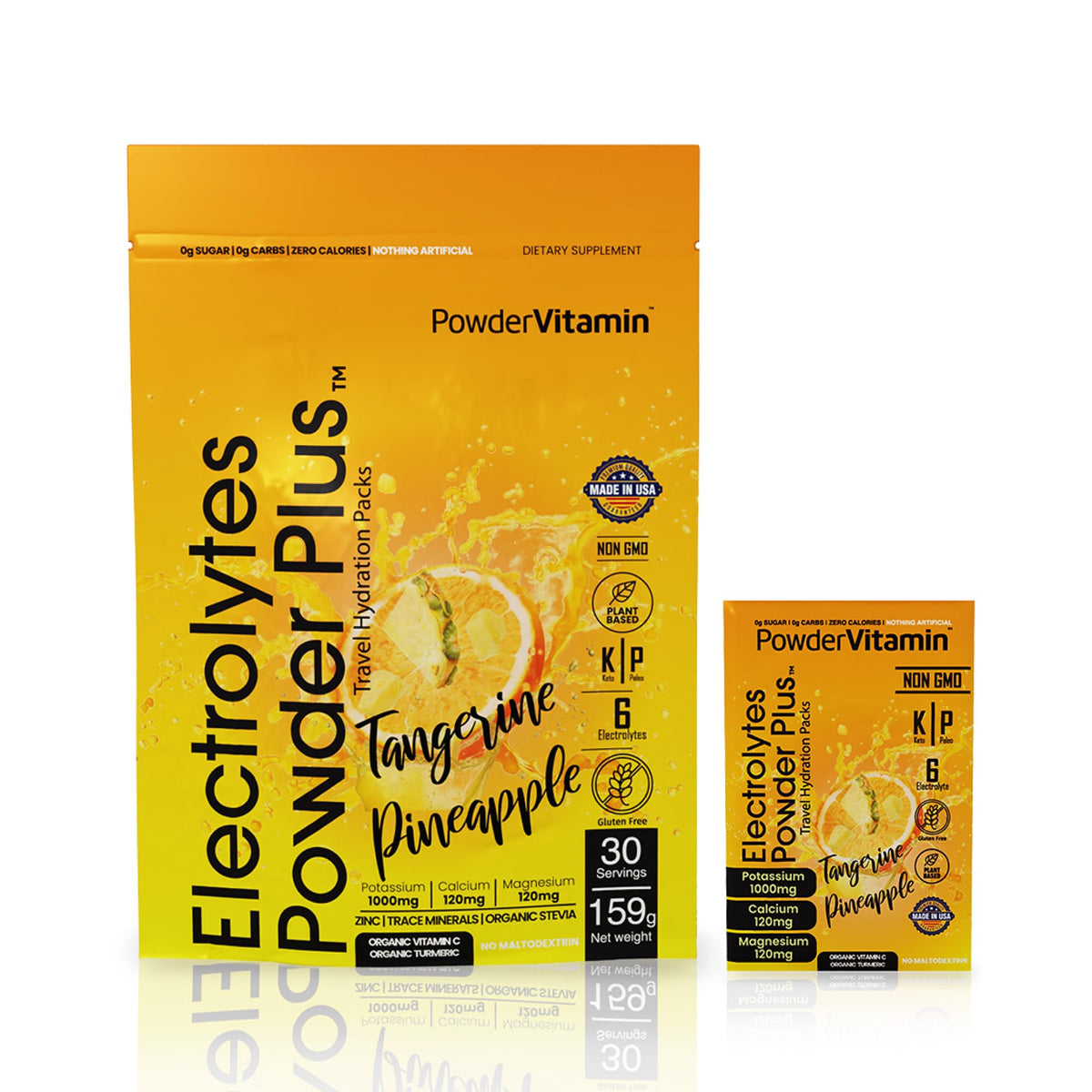 PowderVitamin Electrolitos bolsa mandarina-pina, hidratación rápida en cualquier momento.