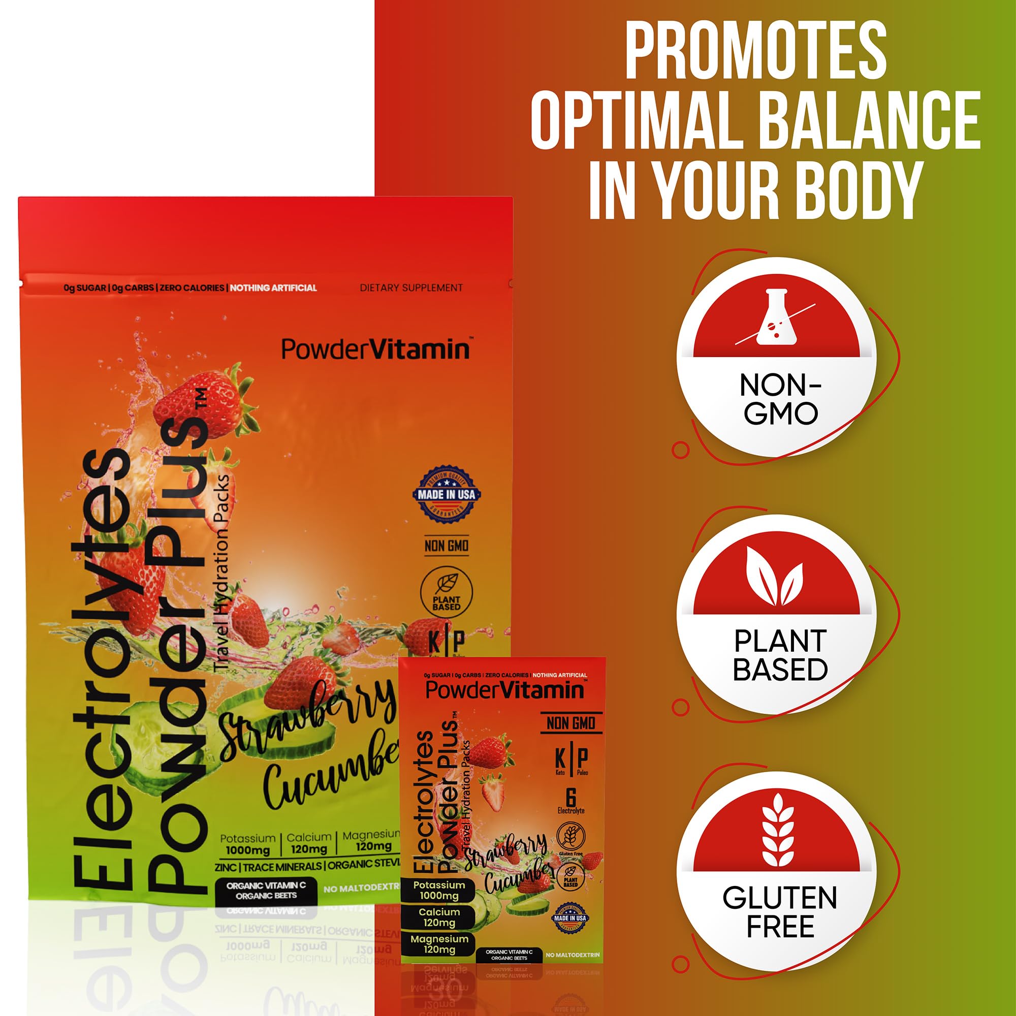 PowderVitamin Electrolytes bote 159 g sin azúcar, opción keto conveniente.