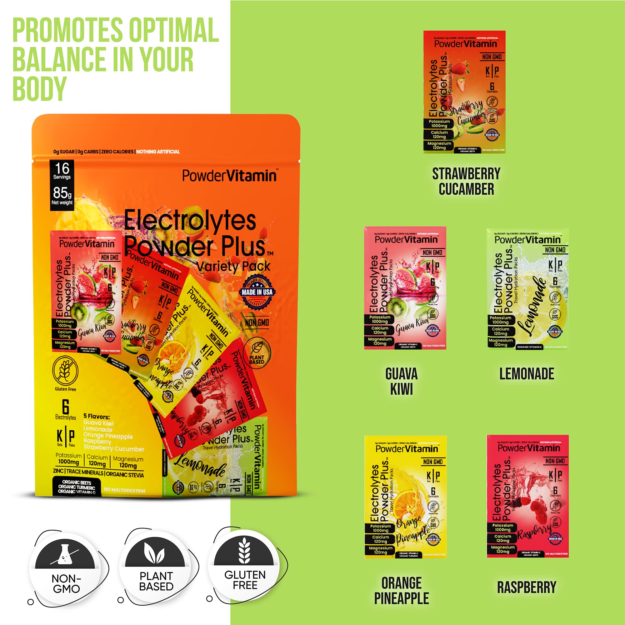 PowderVitamin Electrolytes calcio 120 mg para salud ósea