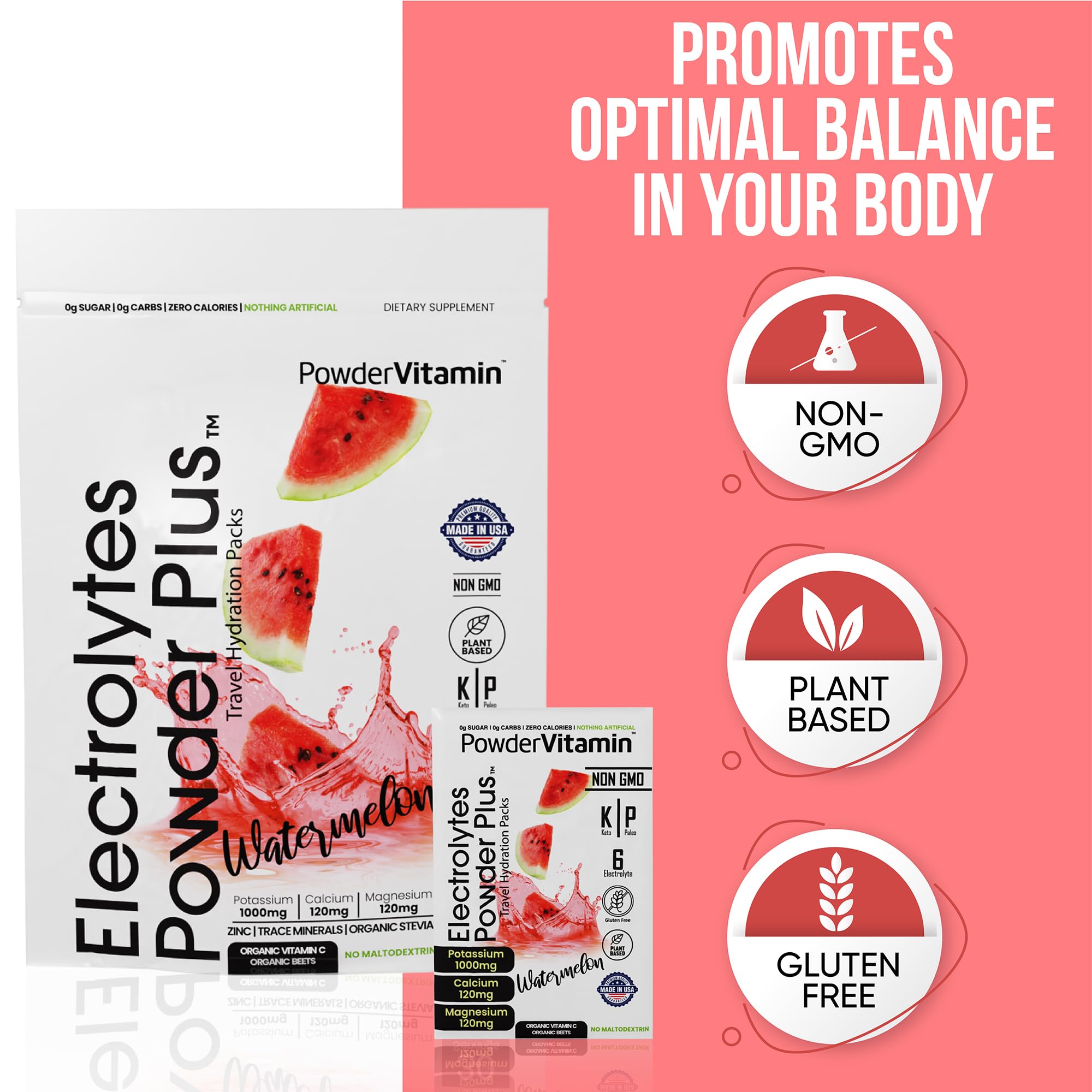 Disolución rápida en agua con PowderVitamin Electrolytes, cero calorías