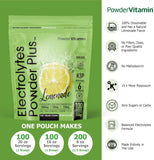 PowderVitamin Electrolytes disolviéndose en agua fría para beber rápido.