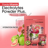 PowderVitamin Electrolitos en Polvo Plus, sabor guayaba y kiwi para hidratación deliciosa.