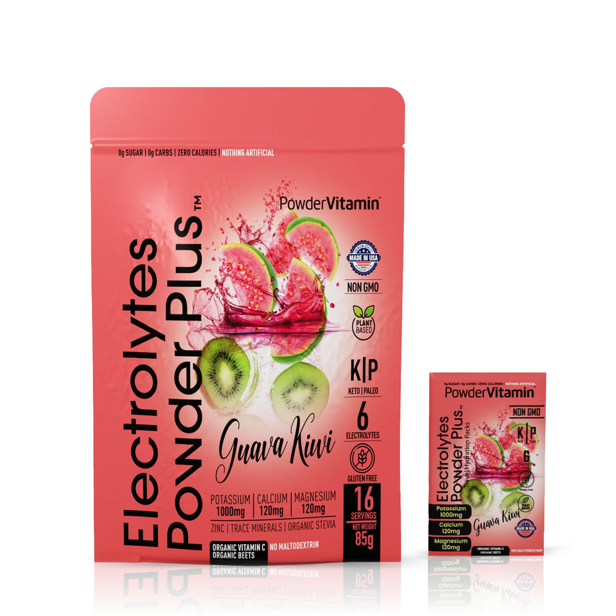 PowderVitamin Electrolytes pack guayaba kiwi, rehidratación sin calorías para entrenar.