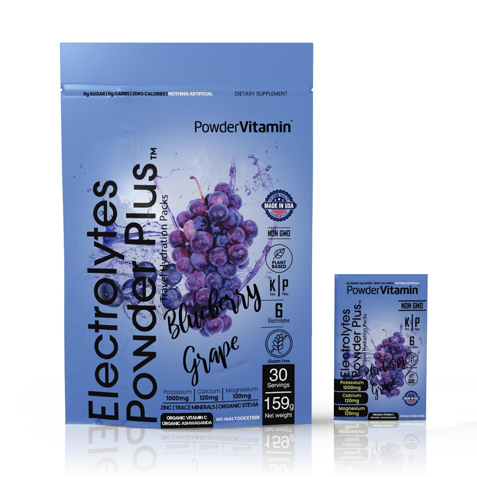 PowderVitamin Electrolytes Plus hecho en EE.UU. en instalaciones GMP