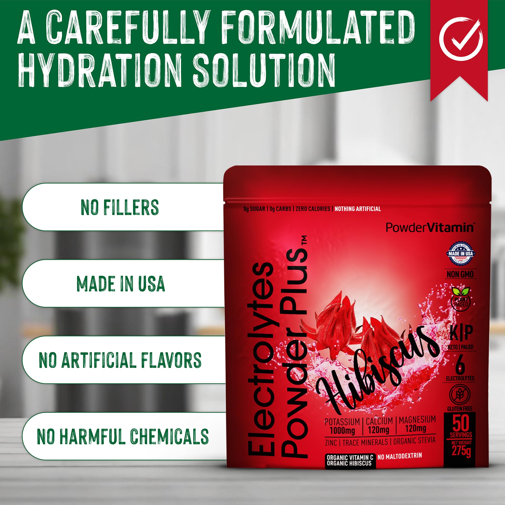 PowderVitamin Electrolytes Ingredientes Clave: potasio y magnesio para mantener equilibrio mineral.