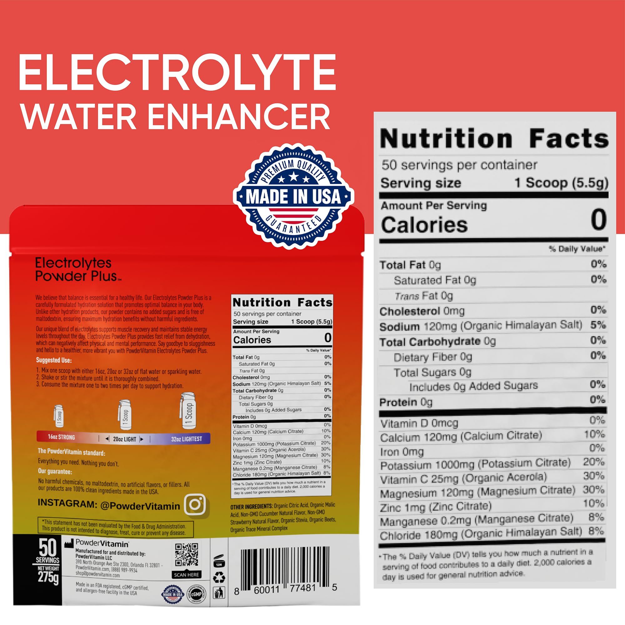 PowderVitamin Electrolytes, mezcla disolviéndose en agua, opción sin azúcares para hidratarse durante entrenamientos.