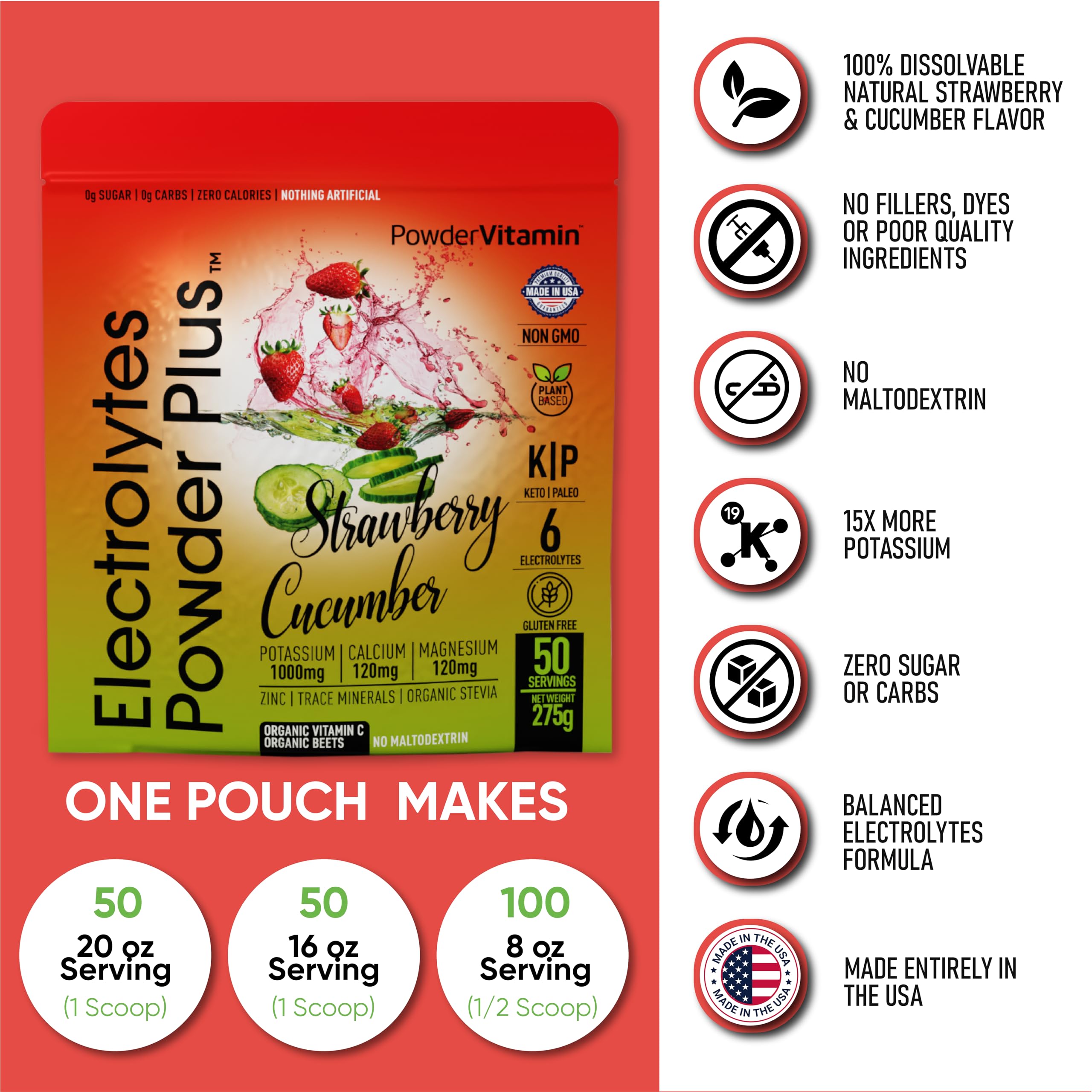 PowderVitamin Electrolytes, dosificador incluido, para medir la porción y facilitar el consumo.
