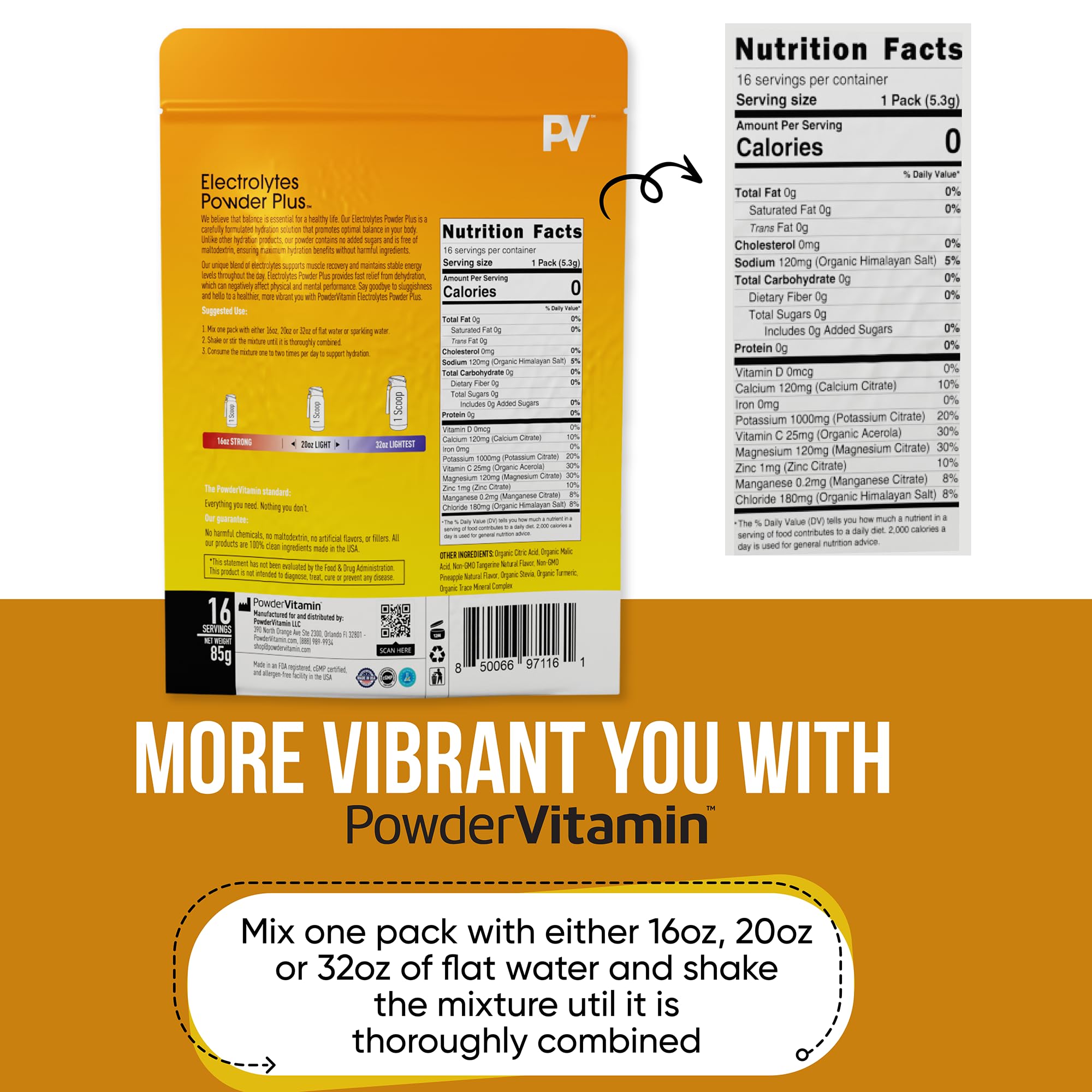 Disolución rápida de PowderVitamin Electrolitos en agua
