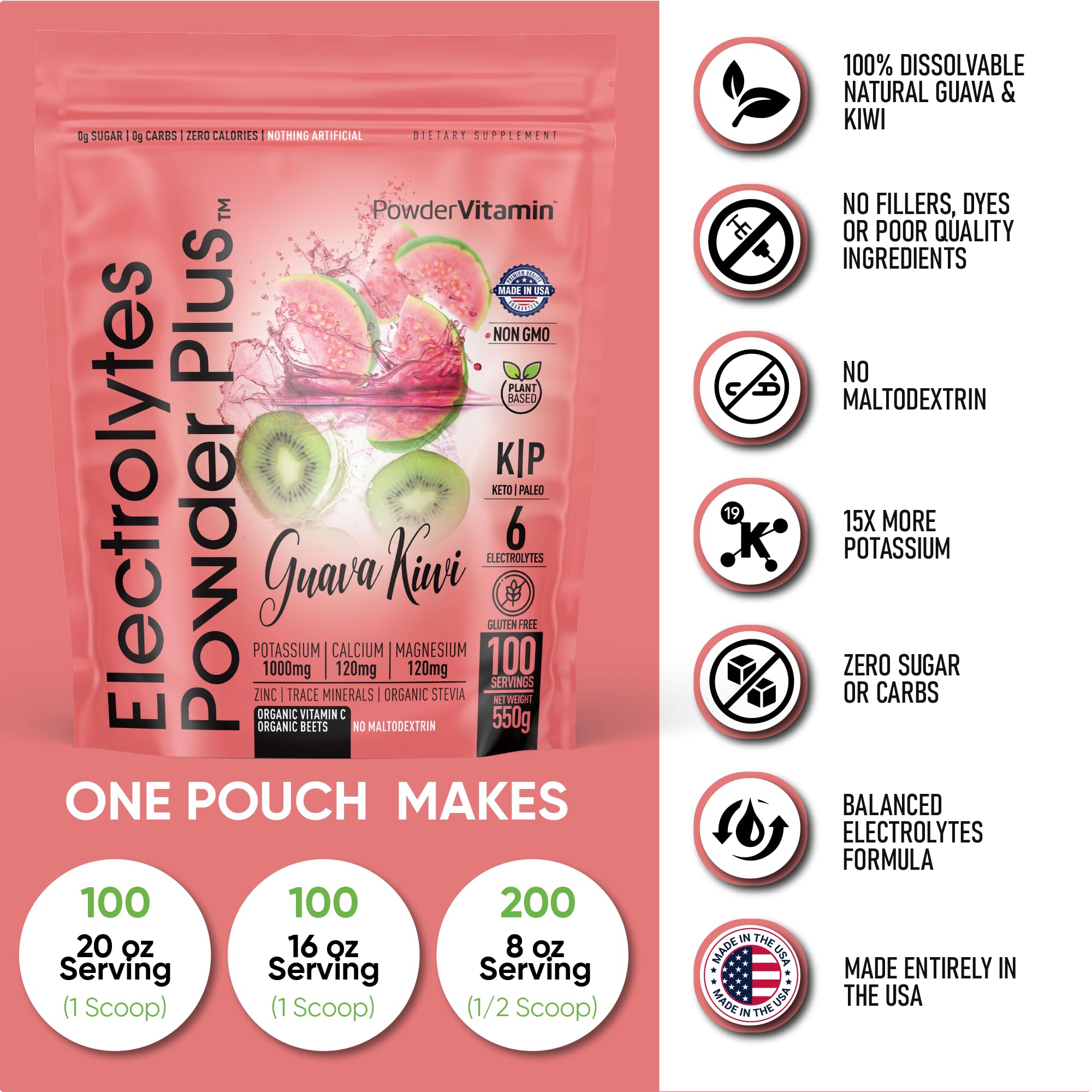 PowderVitamin Electrolytes Plus etiqueta frontal para identificar minerales clave.