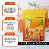 PowderVitamin Electrolytes Powder Plus, bebida terminada en vidrio para consumo diario.