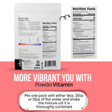 Disolución de PowderVitamin Electrolytes Plus en agua para bebida refrescante sin azúcar.
