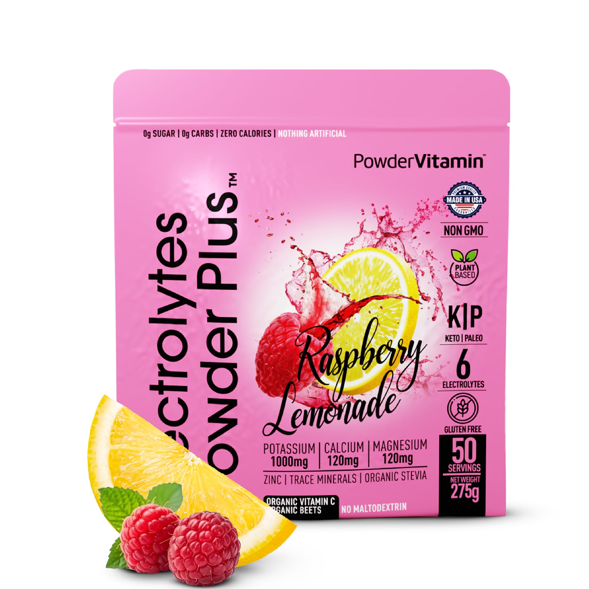 PowderVitamin Electrolytes Plus Frambuesa Limónada, sabor refrescante para hidratación diaria