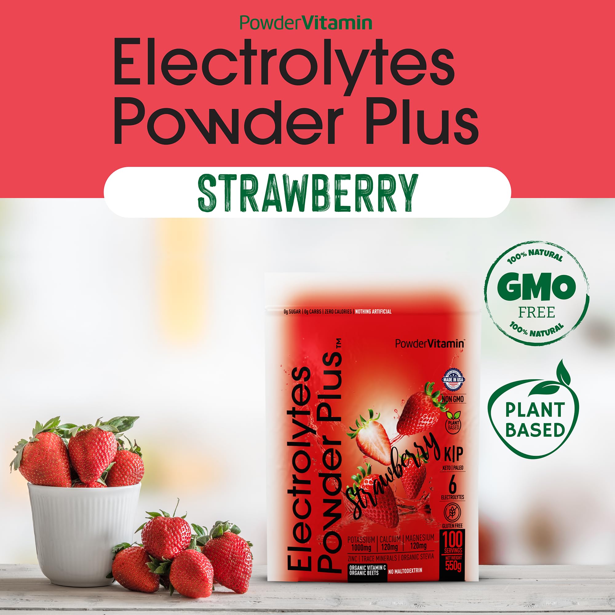 PowderVitamin Electrolytes Plus sin calorías ni azúcares añadidos, opción cetogénica.