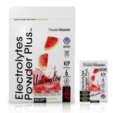 PowderVitamin Electrolytes Plus frente del sobre, hidratación sin calorías para cetogénicos.