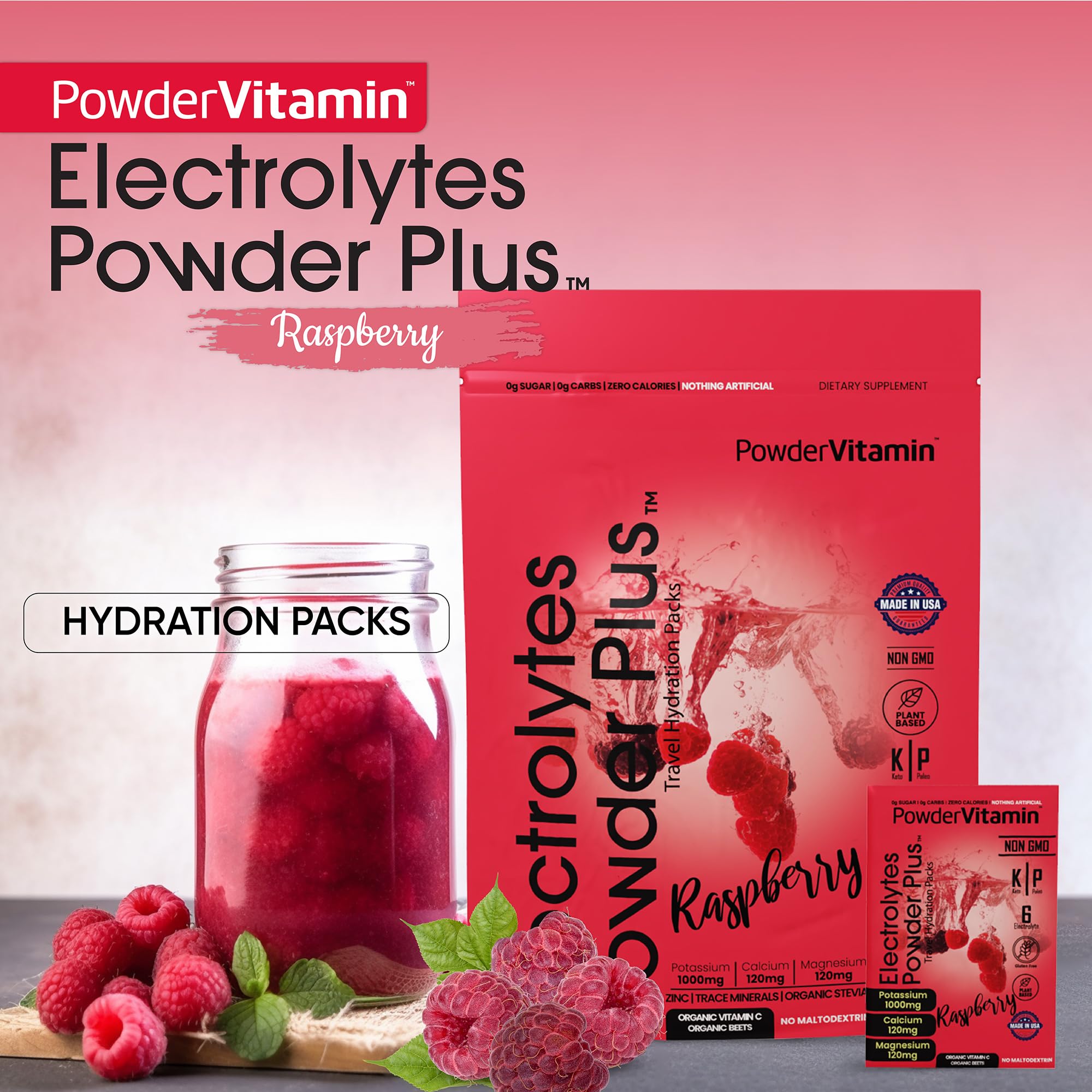 PowderVitamin electrolitos potasio 1000 mg para energía sostenida