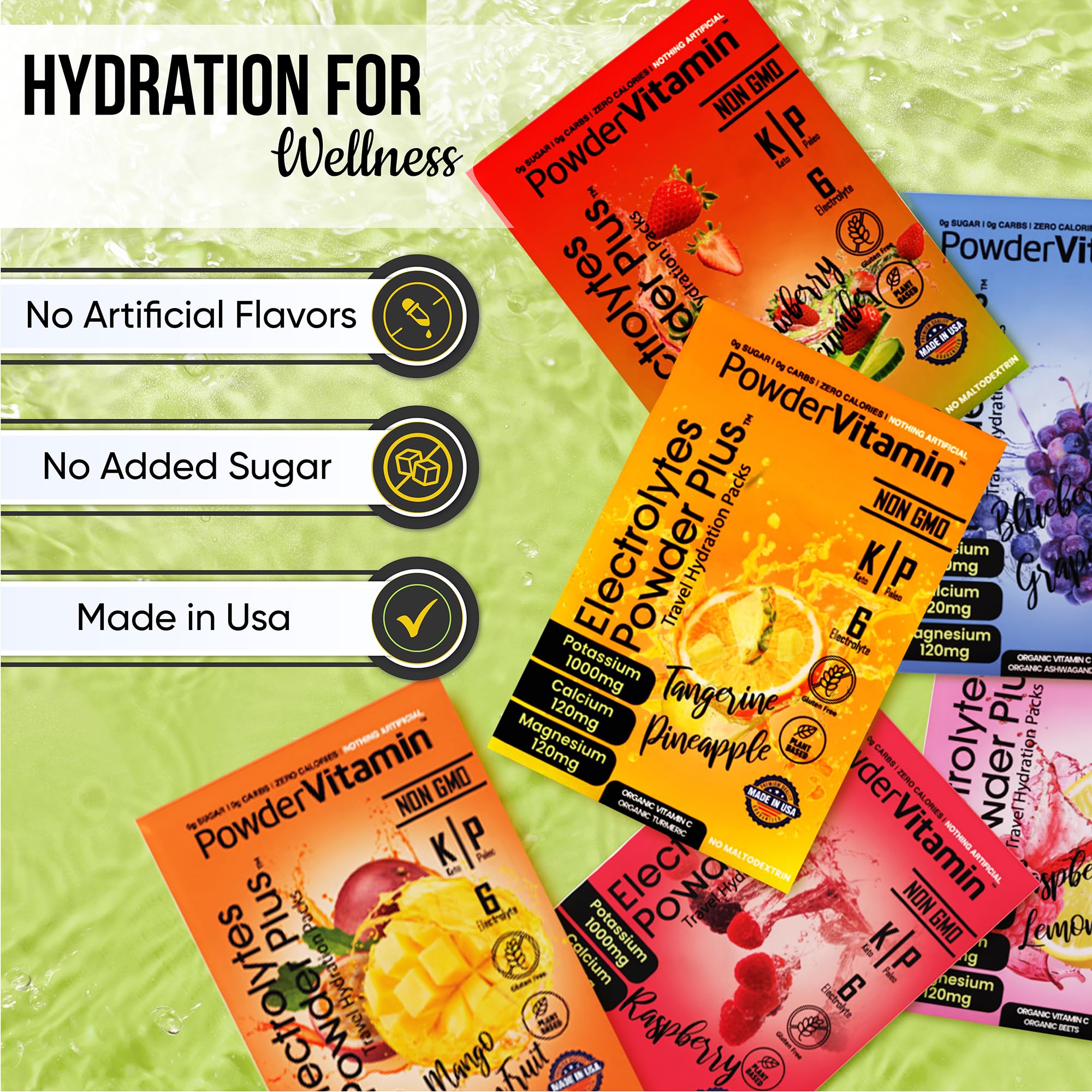 PowderVitamin Electrolytes Powder Plus 16 bolsitas fáciles de usar para rehidratación.