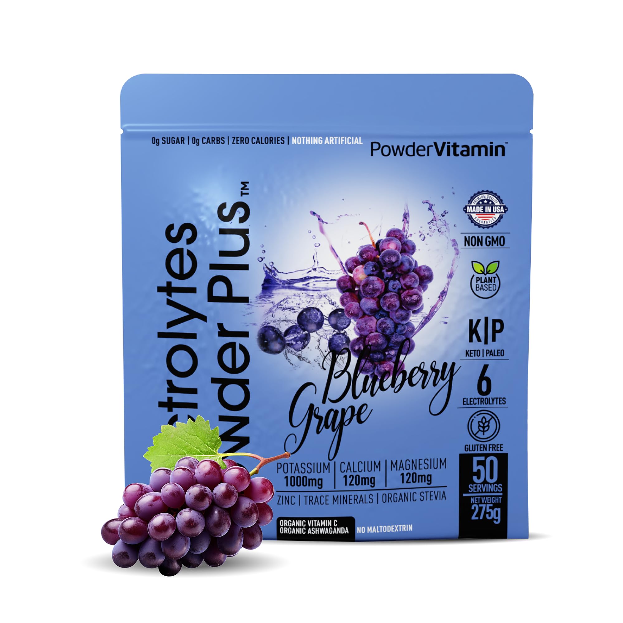 PowderVitamin Electrolytes Plus, bolsa de 275 g, lista para hidratar.