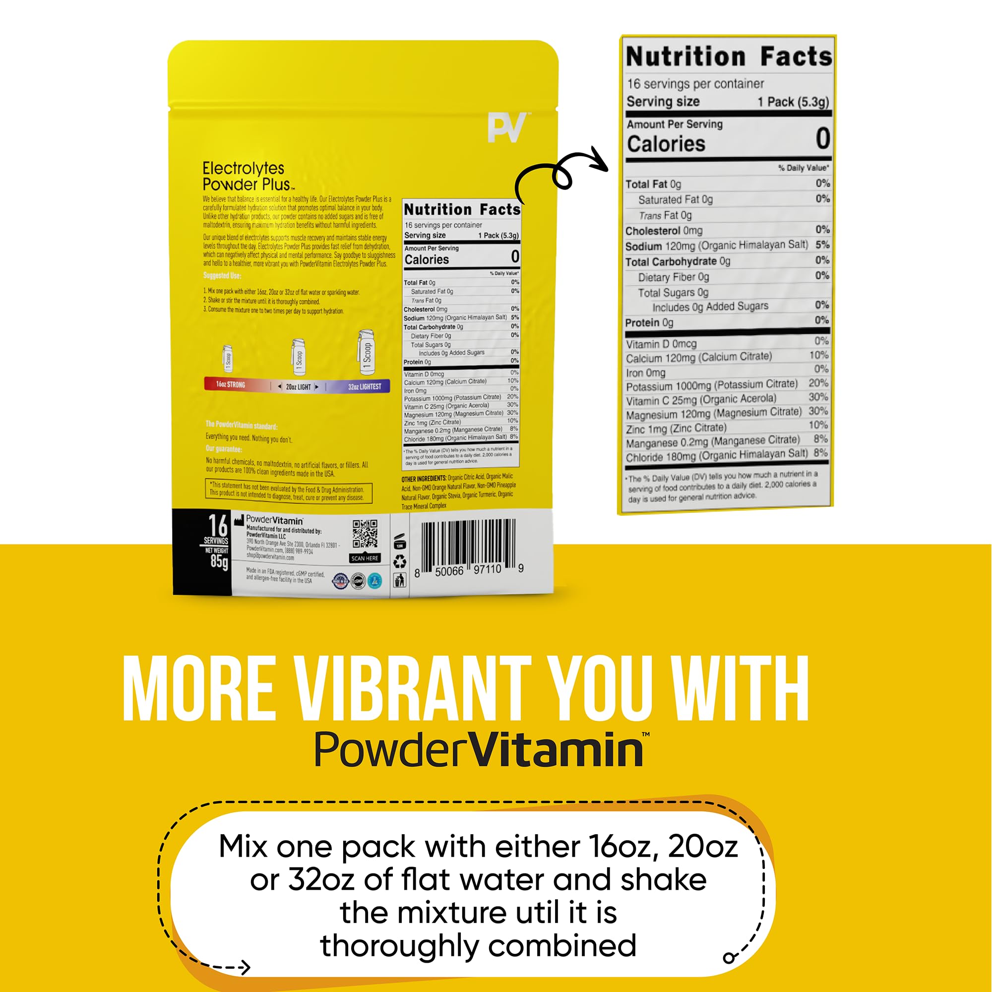 PowderVitamin Electrolytes Powder Plus disolución-en-agua, solución rápida para recuperación