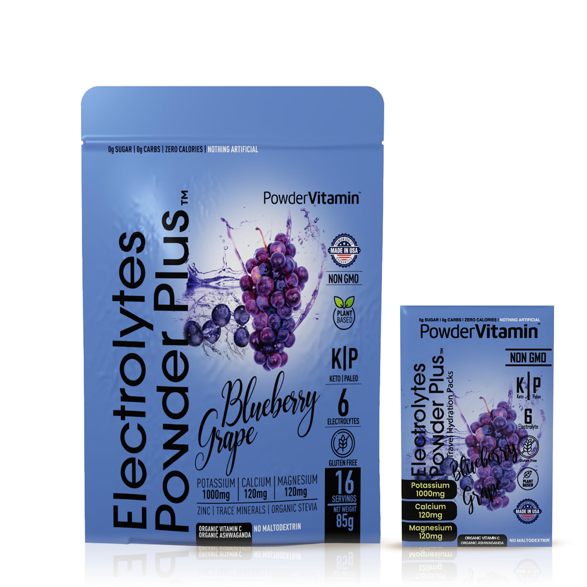 PowderVitamin Electrolytes Powder Plus en empaque práctico para hidratar en cualquier lugar.