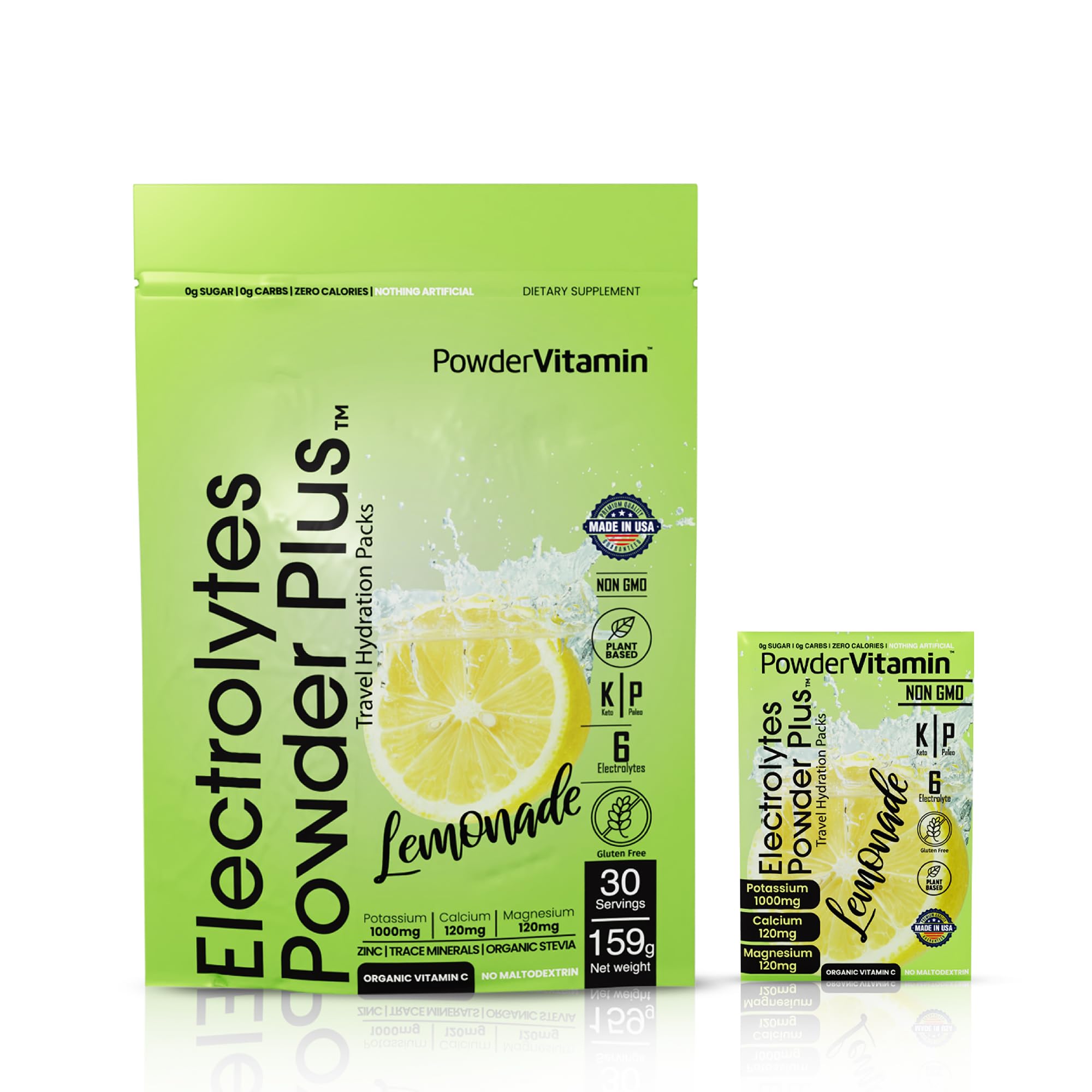 PowderVitamin Electrolytes Plus en envase, hidratación refrescante durante entrenamientos.