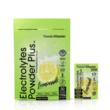 PowderVitamin Electrolytes Plus en envase, hidratación refrescante durante entrenamientos.