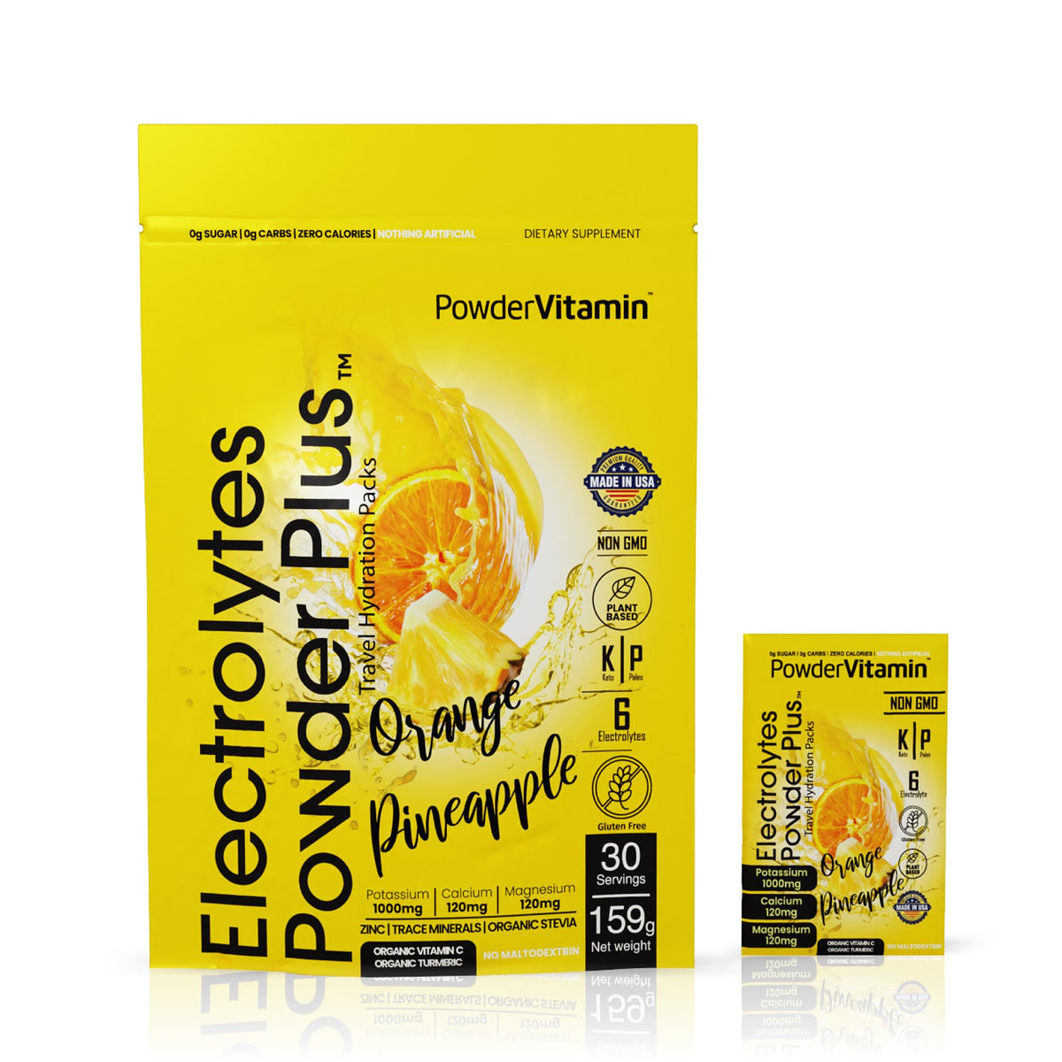 PowderVitamin electrolitos powder plus naranja-pina, rehidratación sin calorías para entrenamiento